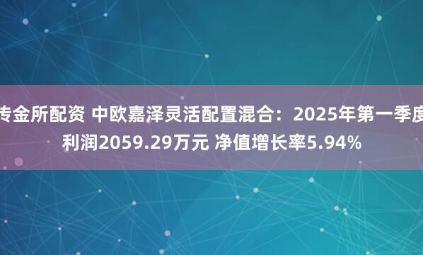 传金所配资 中欧嘉泽灵活配置混合：2025年第一季度利润2059.29万元 净值增长率5.94%